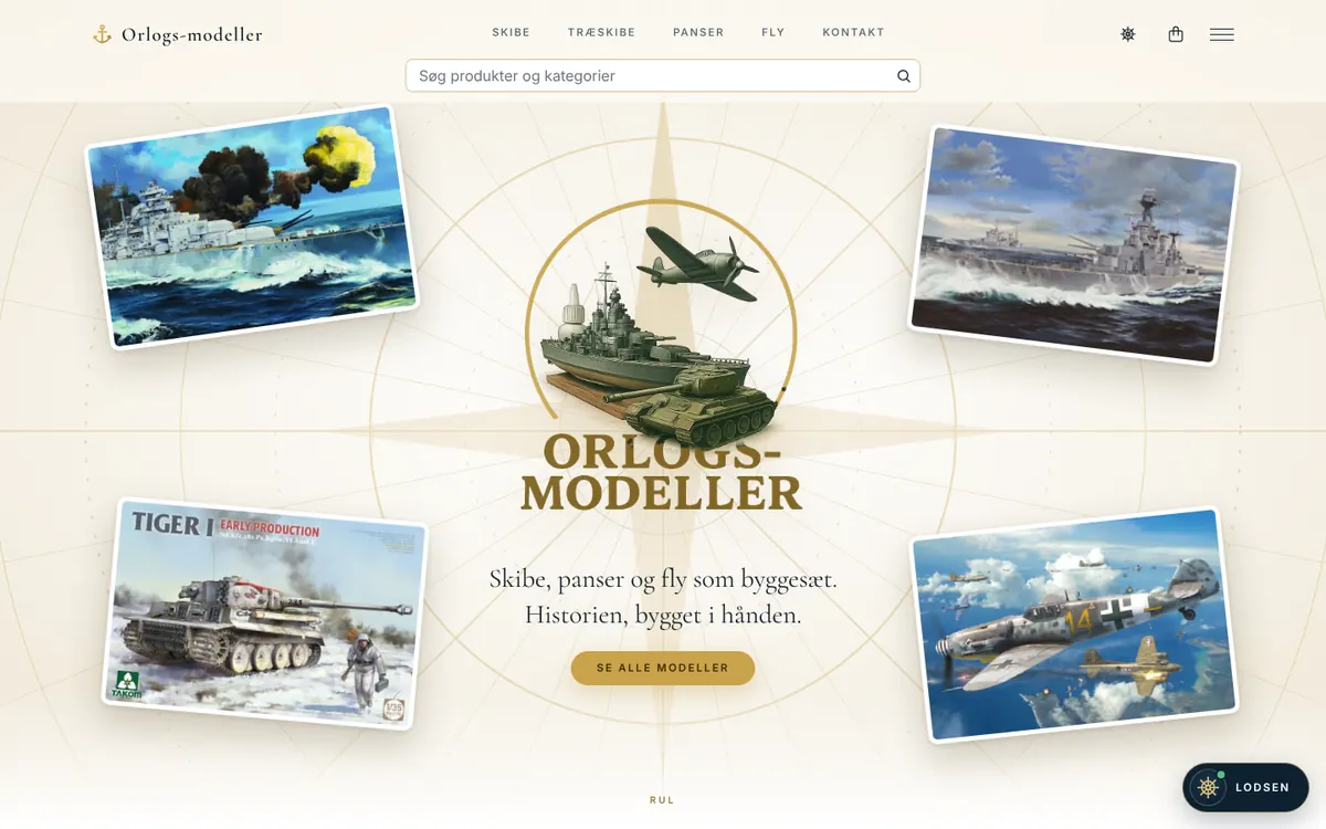Orlogs-modellers forside med skibe, kampvogne og fly omkring logoet